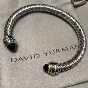 David Yurman Silver and Gold Cable Bracelet with Black Accents